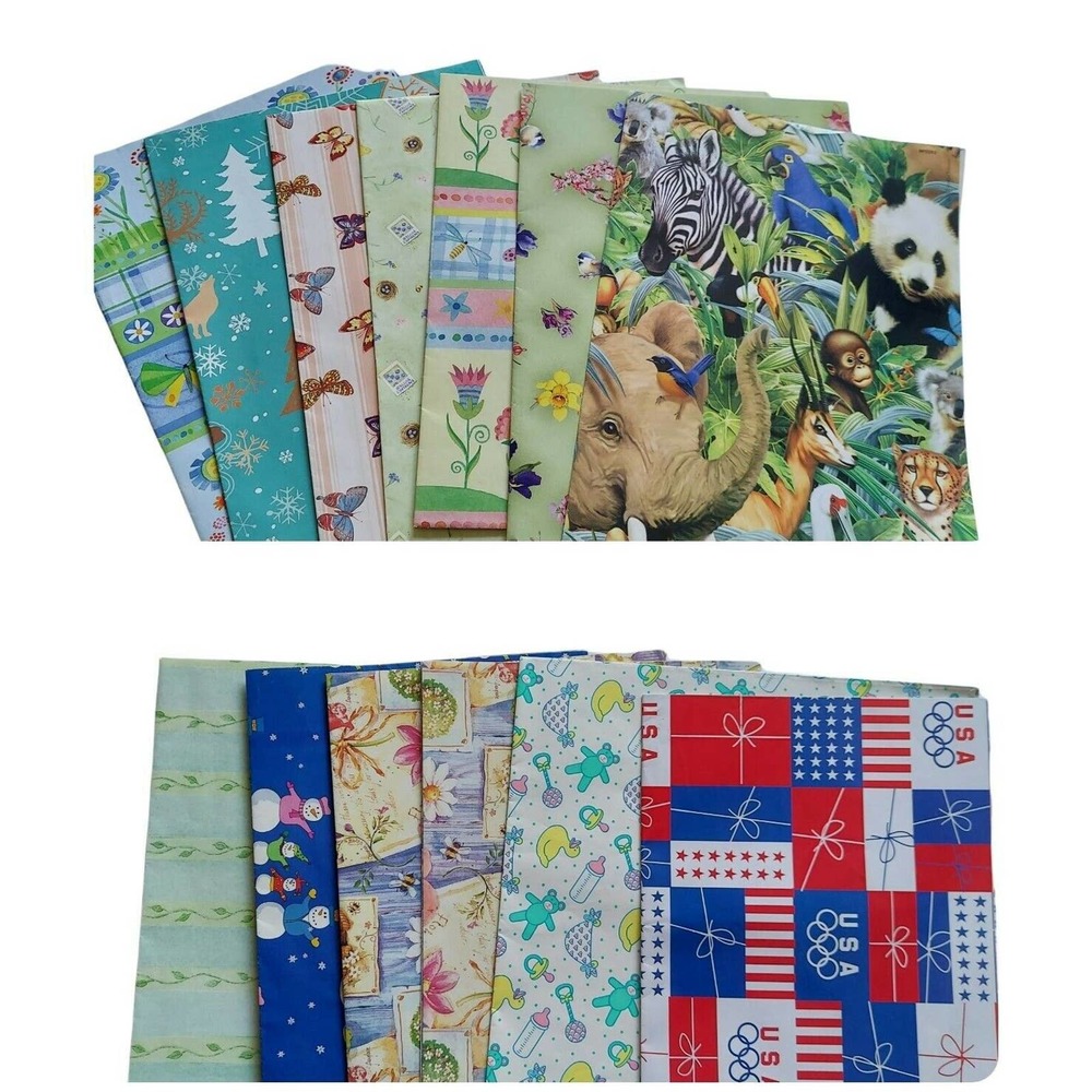 Vintage Wrapping Paper Assortment of 13 Full & Partial Flat Gift Wrap Sheets Lot